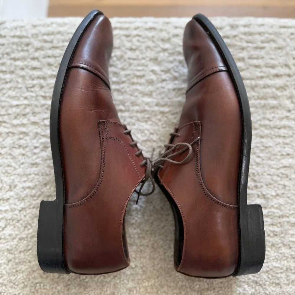 TO BOOT ITALY‎ Men 12 Brown Leather PLAIN Cap Toe Lace Up Dress Shoes OXFORD